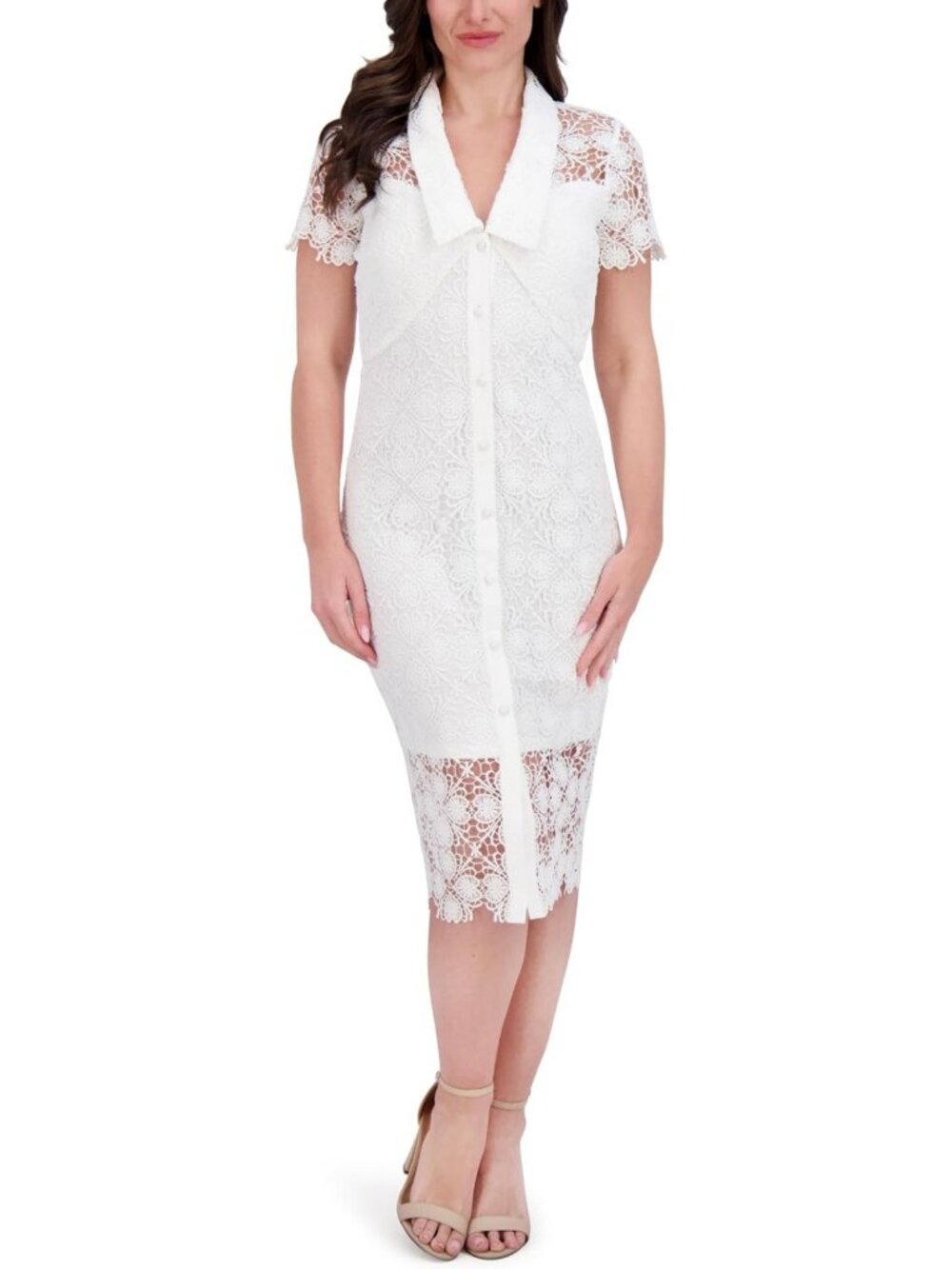 Chic Women's Short Sleeve Midi Lace Dress - Perfect for Parties & Events